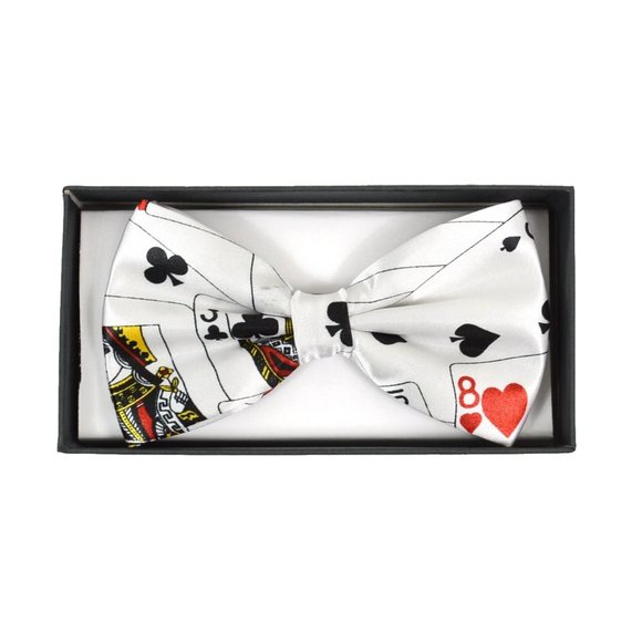 Men's Playing Card White Banded Bow Tie - Picture 1 of 2
